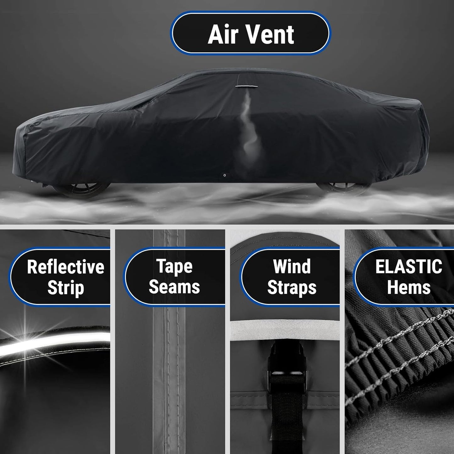 iCarCover Custom Car Cover for Chevy Corvair 2-Door, 4-Door (1960-1969) Waterproof All Weather Rain Snow UV Sun Protector Full Exterior Indoor Outdoor Car Cover (Stripe - Black/Gray)