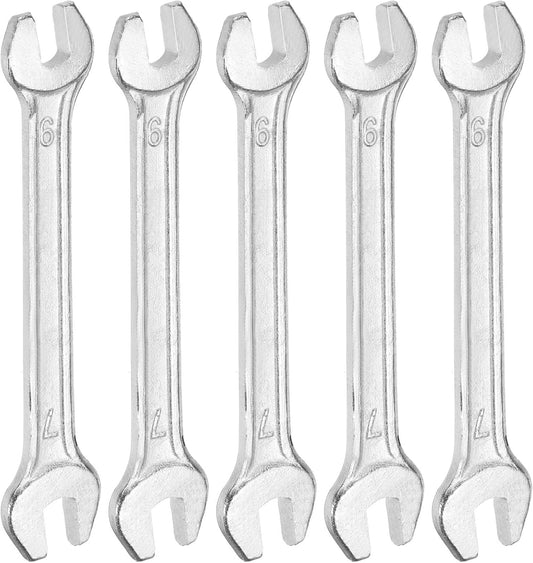 HARFINGTON 5pcs Double Open End Wrench 6mm x 7mm Metric 15 Degree Offset Angle Small Flat Head Wrench Galvanizing Open Ended Spanner for Automotive Repair Furniture Assembly