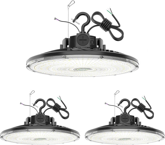 3 Pack 480V LED High Bay Light UL DLC Listed UFO Light 240W 200W 150W Adjustable, Dimmable High Bay LED Shop Lights 5000K Daylight, IP65 Commercial Bay Lighting for Warehouse Factory