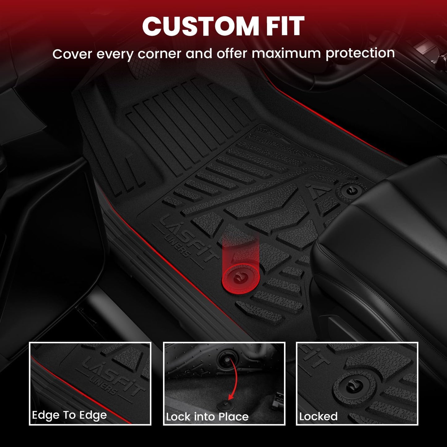 LASFIT Front Floor Mats for Ford F-150 2015-2025 Regular Cab Carpet Floor, Front Row Bench Seat, All Weather TPE Truck Liners for F150 Standard Cab, 1st Row Only, Black