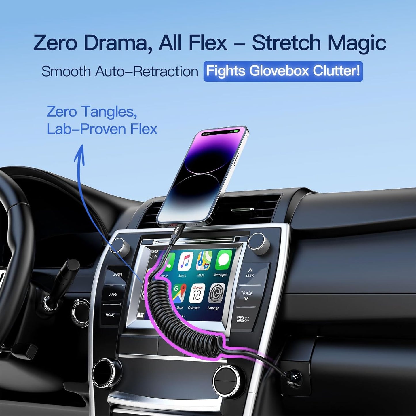 AGVEE 5ft Coiled Short USB-C to Lightning Charging Cable [MFI Certified] 30W PD Fast Charger Cord in Car for iPhone 14/13/12/11/XS/8/7/6/5 CarPlay, iPad, iPod, Black