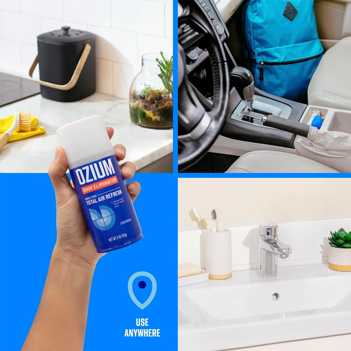 OZIUM® Air Freshener Odor Eliminator, 2oz Single Shot Total Air Refresh & Car Air Freshener – Original – 4 Pack