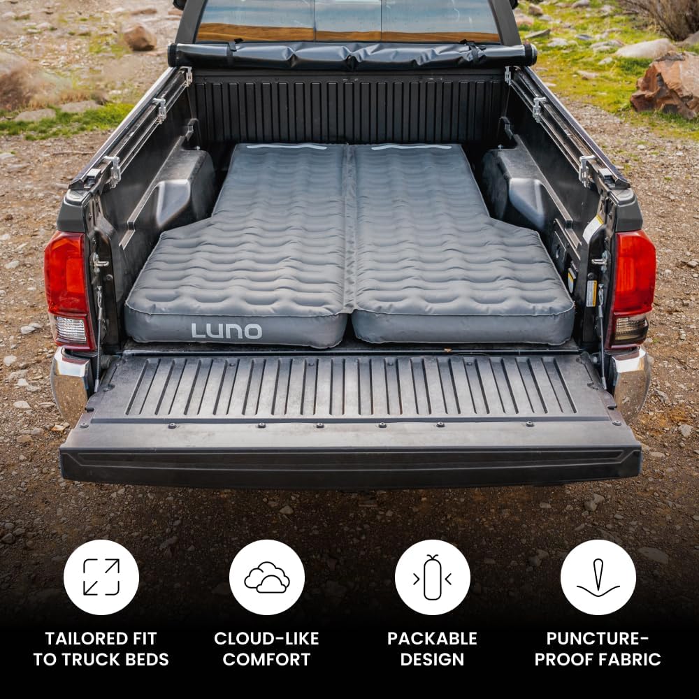 Luno AIR 6ft Truck Bed Mattress Car Camping - Tailored 2nd & 3rd Gen Tacoma Support | Sleeps 2 People up to 6ft Tall