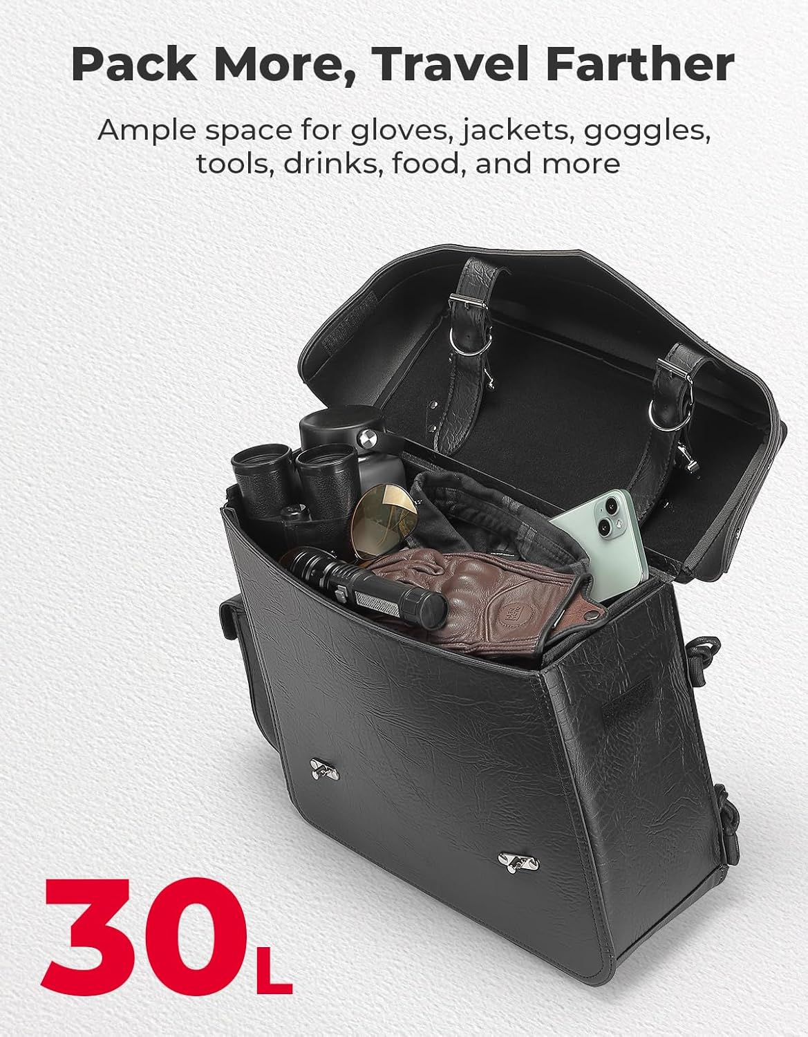 KEMIMOTO Motorcycle Saddlebags Heavy Duty 30L PU Leather Luggage Throw Over Saddle Bags Large Capacity Compatible with Sportster Softail Dyna Road King V-star Shadow