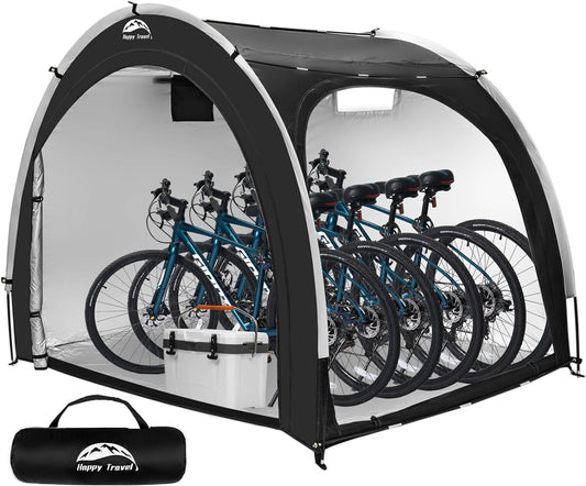 Happy Travel Bike Storage Shed Tent,Outdoor Portable Bicycle Storage Sheds with 210D Oxford Fabric PU4000 Waterproof for 2/3/4/6/8 Bikes,Bike Covers Shelter for Motorcycle,Garden Tools,Toys,Lawn Mower