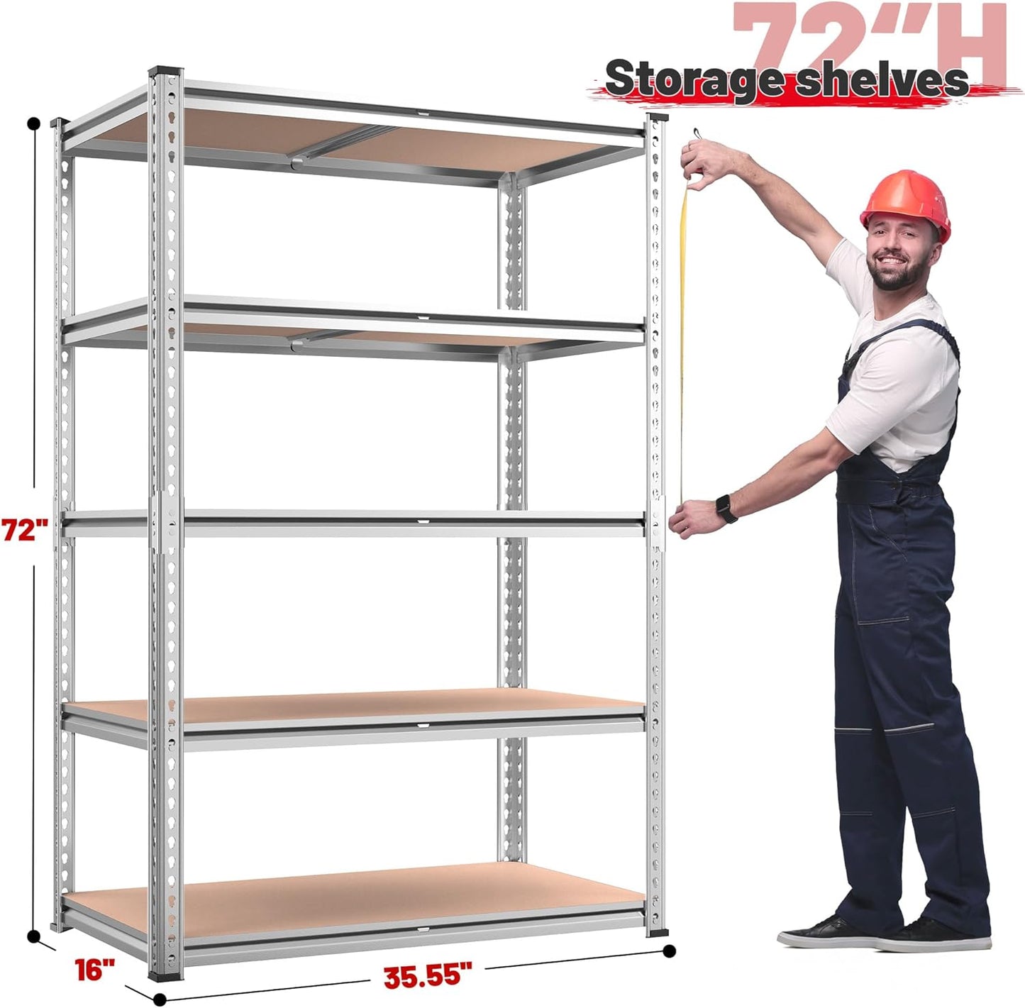 REIBII 2020LBS Garage Shelving Heavy Duty Metal Shelving 5 Tier Storage Shelves, Garage Shelves for Warehouse Basement, Easy Assembly, 72" H x 35.55" W x 16" D, Galvanized, 2 Pack