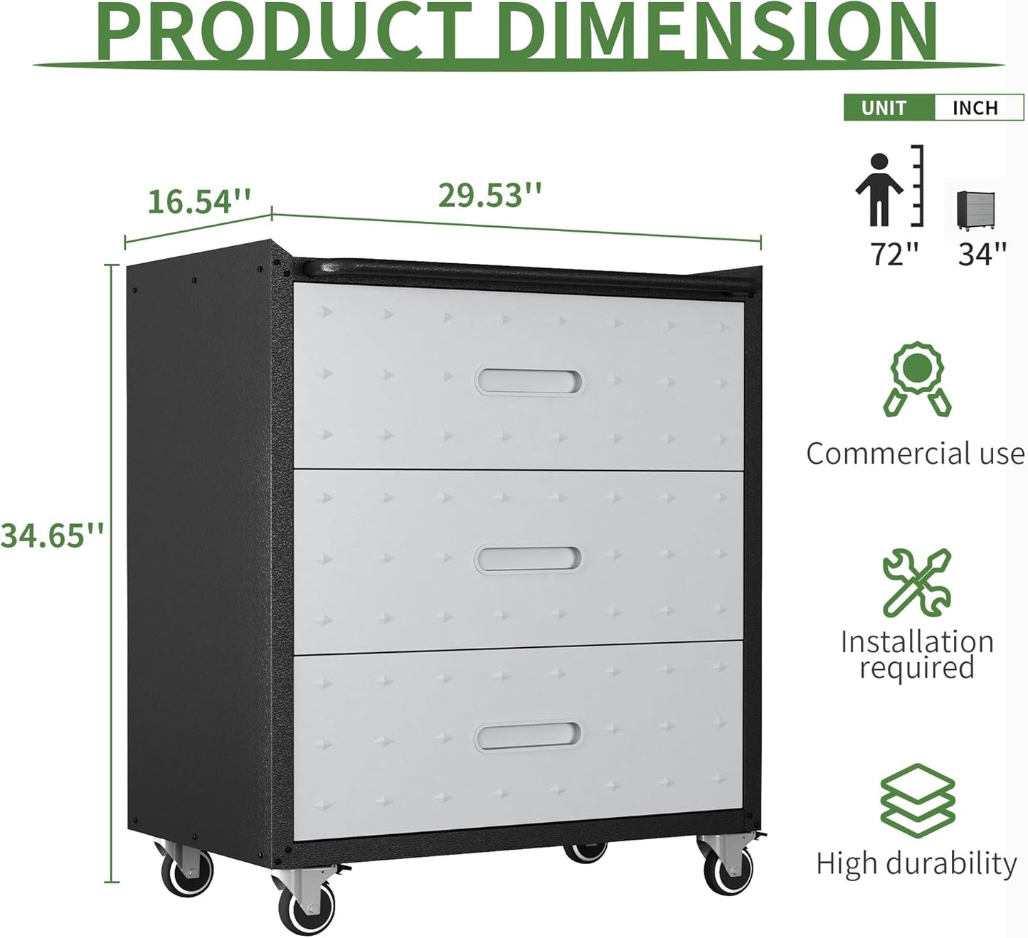 Metal Garage Storage Cabinet with Wheels,Locking Rolling Tool Cabinet with Drawers and Shelves for Home, Office, Garage & Workshop