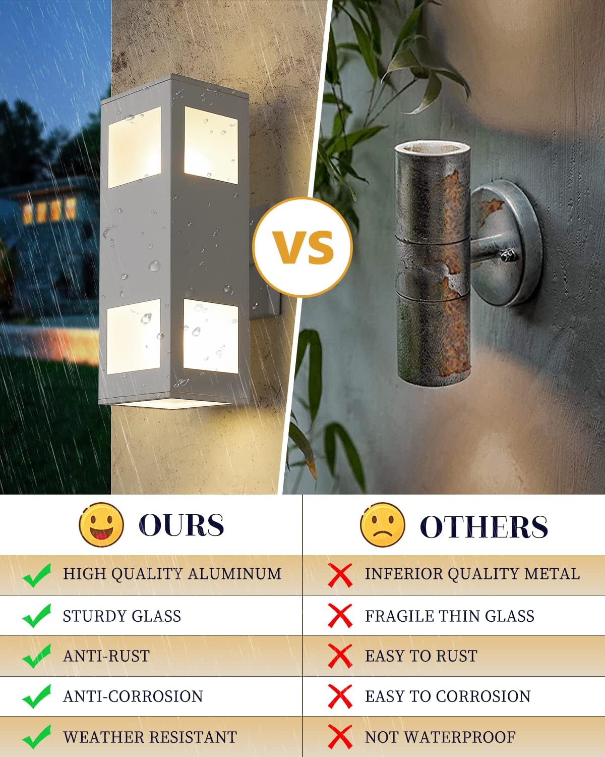 harriet Porch Lights Outdoor Modern - IP64 Waterproof Aluminum and Tempered Glass Cover, 13" Rectangular Up/Down Wall Sconce for Porch, Garage & Patio, Exterior Lighting, White, 2 Pack