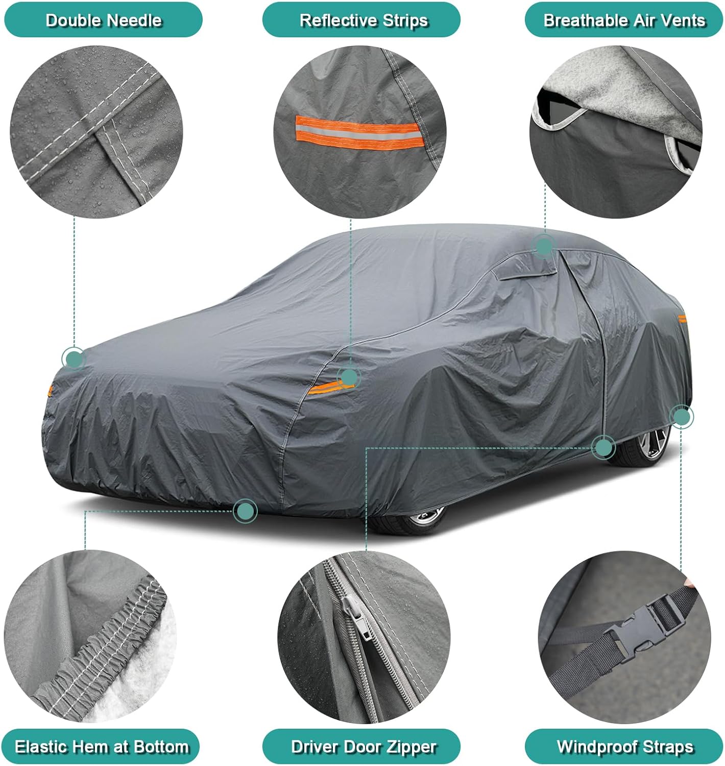 16 Layers Large SUV Car Cover Waterproof All Weather Heavy Duty, Universal Fit Cadillac Escalade ESV, Chevrolet Chevy Suburban, Ford Expedition Max, GMC Suburban, Lincoln Navigator LWB etc.