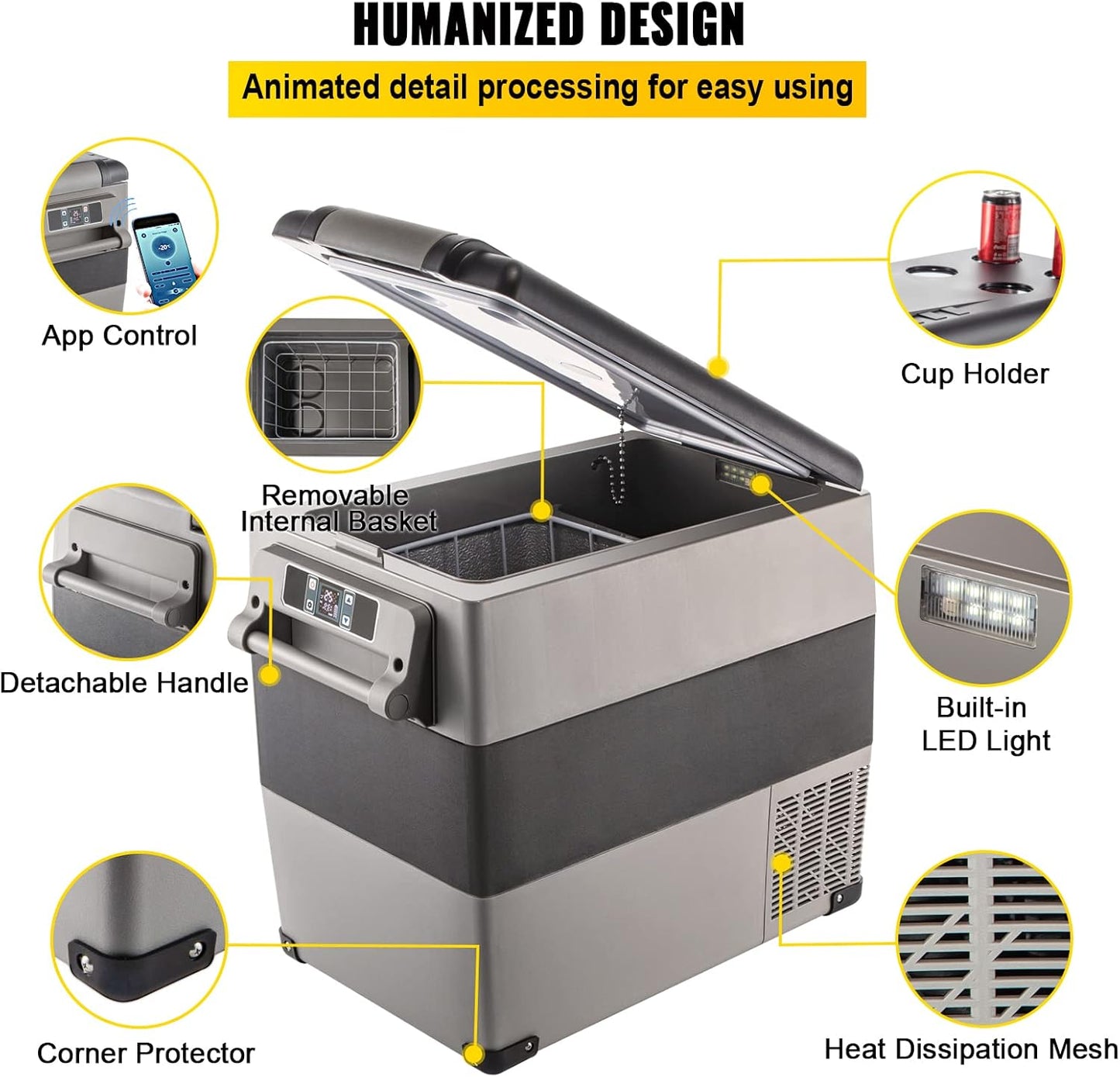 VEVOR CF55 12 Volt 58 Qt Refrigerator, Dual Zone Portable Compressor 12/24V DC and 110-240V AC, Freezer Fridge Cooler, for Car, Truck RV, Camping and Home Use, Black+Gray