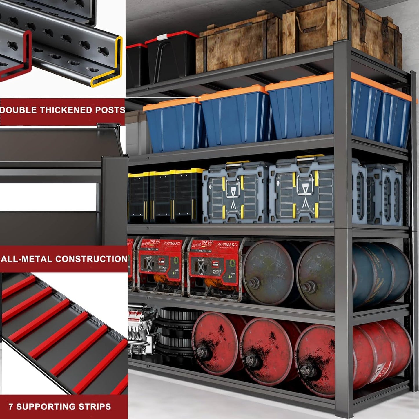 65" W Garage Shelving Heavy Duty, Adjustable 5 Tier Metal Shelves, Commercial Metal Shelf Rack, Industrial Shelving,2 Pack
