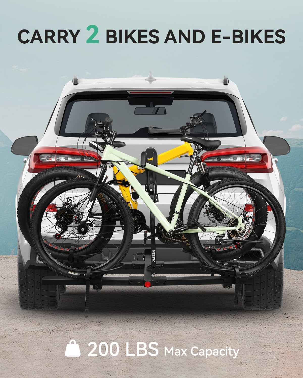 Ebike Racks for Tow Hitch with Lock, 2 Bike Rack for Car Truck SUV RV Trailer, Hitch Bike Rack for Fat Tire, Mountain Bikes, Electric Bikes, EMTB and Standard Bicycles - 200 lbs Capacity