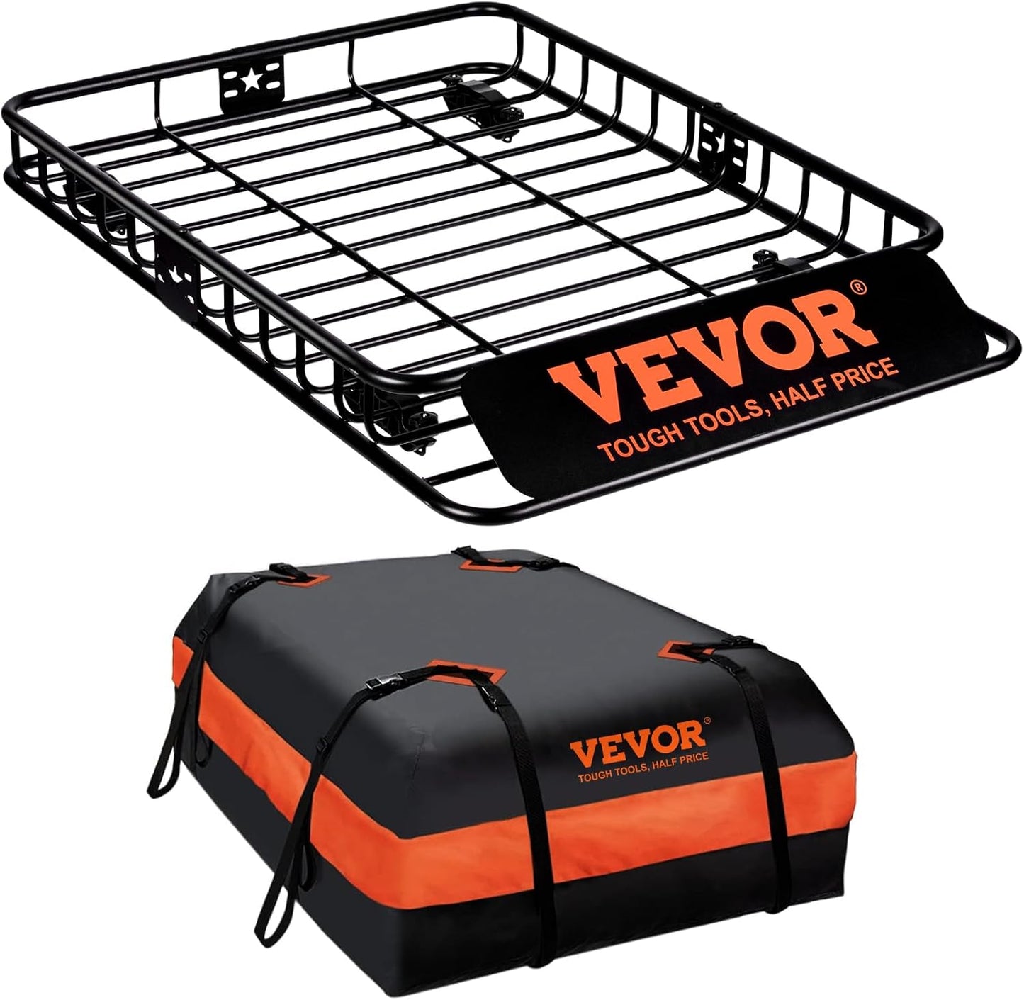 VEVOR Roof Rack Cargo Basket, 51" x 36" x 5" Rooftop Cargo Carrier w/ 15 Cu Ft Waterproof Cargo Bag, 200 LBS Capacity Universal Rack Carrier for SUV, Truck, Pickup