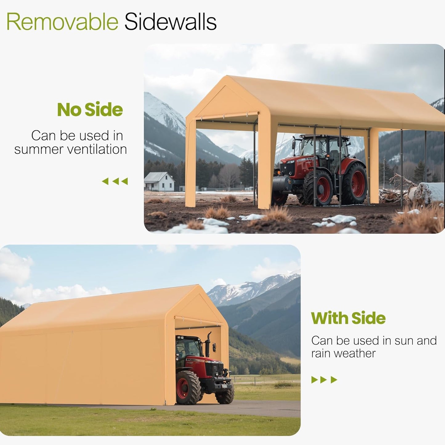 GOJOOASIS 10x20 Carport Heavy Duty Portable Garage Shelter Metal Car Canopy Tent with UV-Resistant & Weatherproof Top Cover for RV & Vehicles (Yellow, 10x20 with sidewalls)