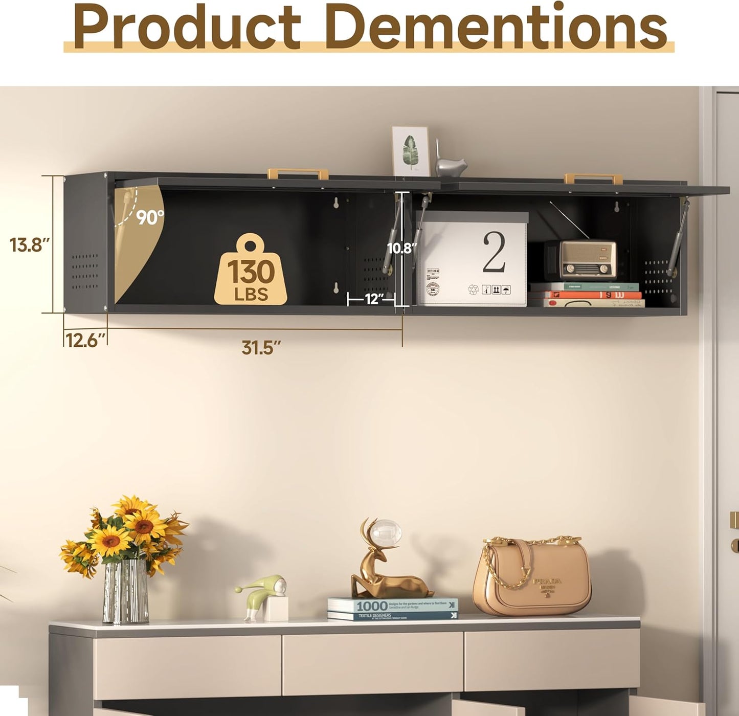 Metal Garage Wall Cabinet, Floating Tool Cabinet for Home, Office, Kitchen, Basement, Warehouse - Black with Up-Flip Door, Wall Mounted, Assembly Required