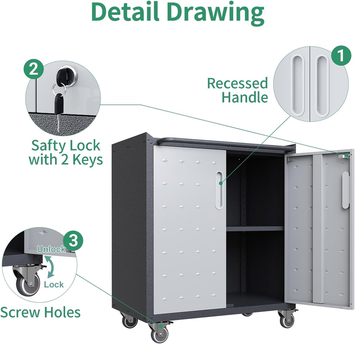 Metal Tool Cabinet,Garage Storage Cabinet System,Wall Cabinet & Locking Rolling Tool Cabinet with Doors and Adjustable Shelves,Steel Tool Cabinets for Home,Office (5 Pcs-StyleA, Black & Grey)