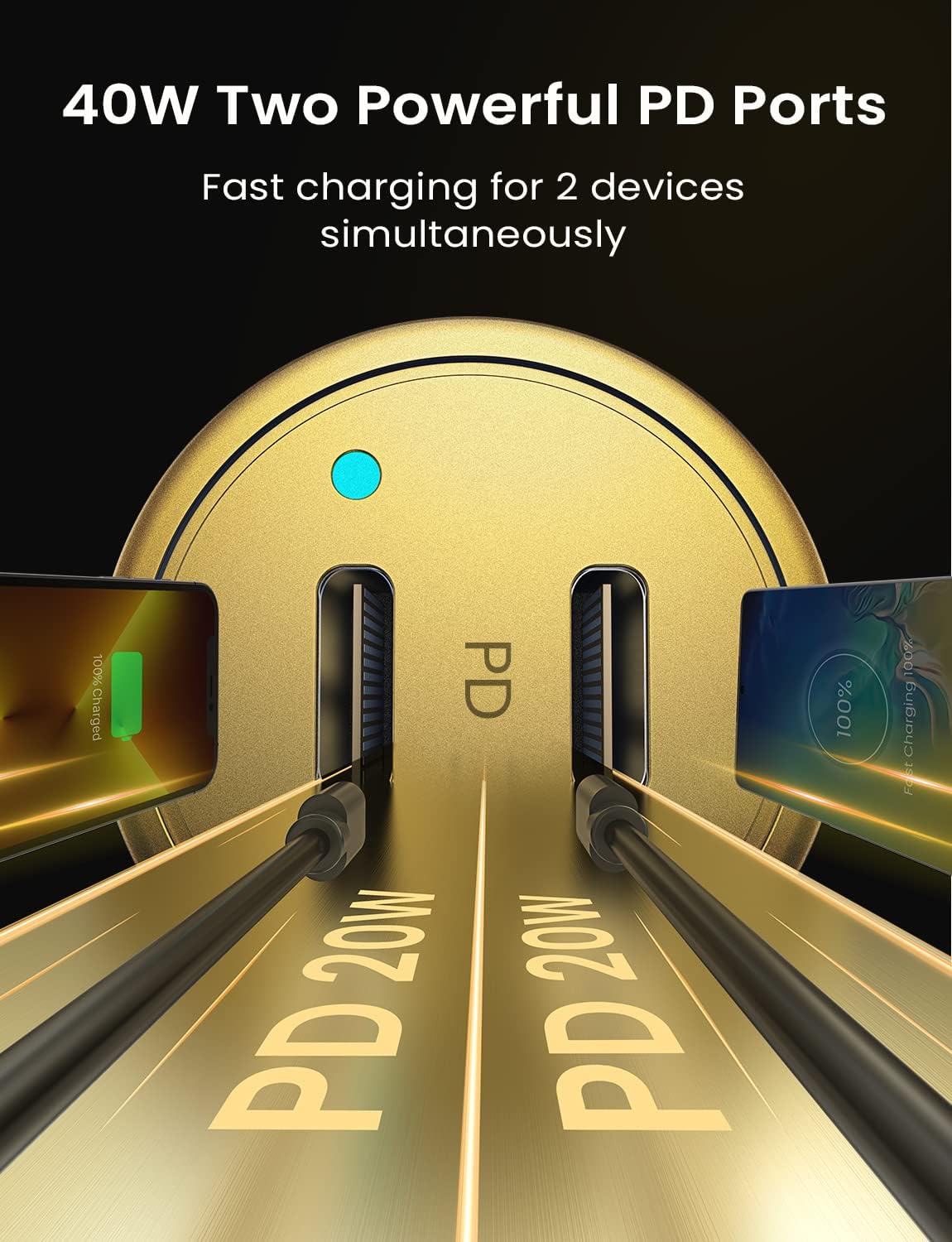 AINOPE Super Fast USB C Car Charger, 56W Fast Charging, Smallest All Metal 12V Car Charger USB C Fit for iPhone 16 Pro Max, Galaxy S24, 2024 iPad Pro - Gold