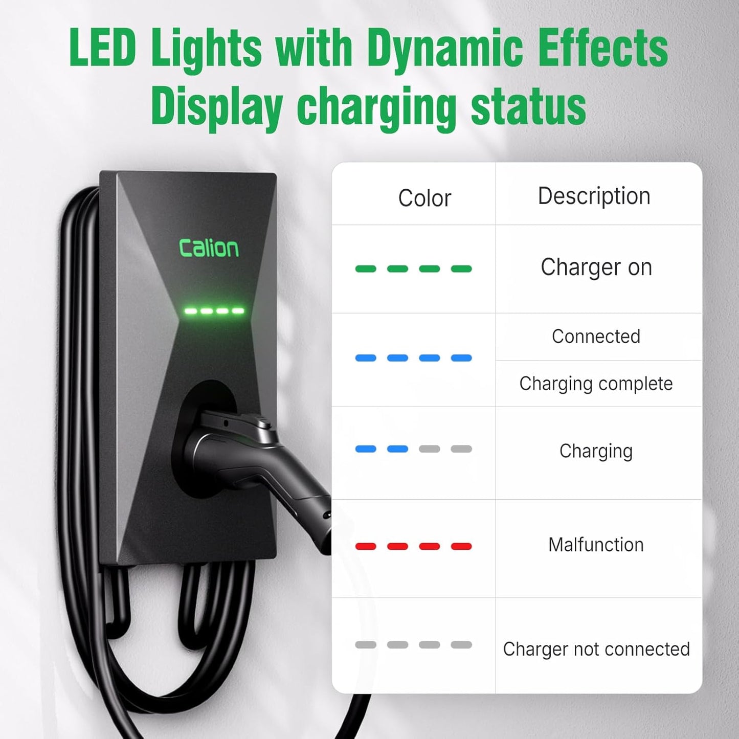 Calion Level 2 EV Charger-EV Wall-Mount Charger with 25FT Cable-Electric Vehicle Charging Station for J1772 EVs,50Amp,240V WiFi Electric Vehicle Charging Station,Hardwired for Electric Car
