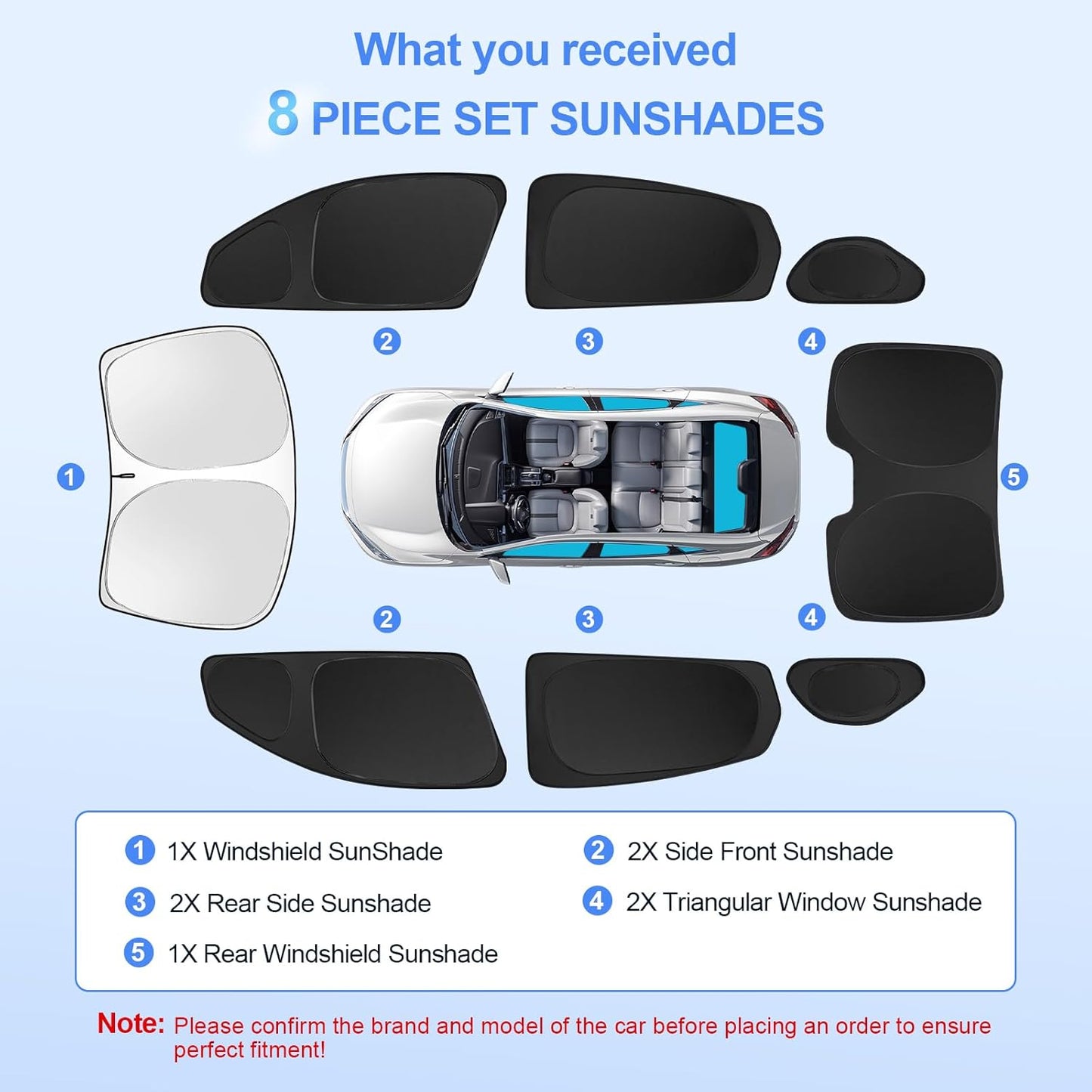 8pcs Car Window Shades for Honda Civic 2016-2021 Accessories,Windshield Side Rear Full Sunshade,Sun Visor UV Blocking, Privacy Protection and Blackout for Camping Outdoor