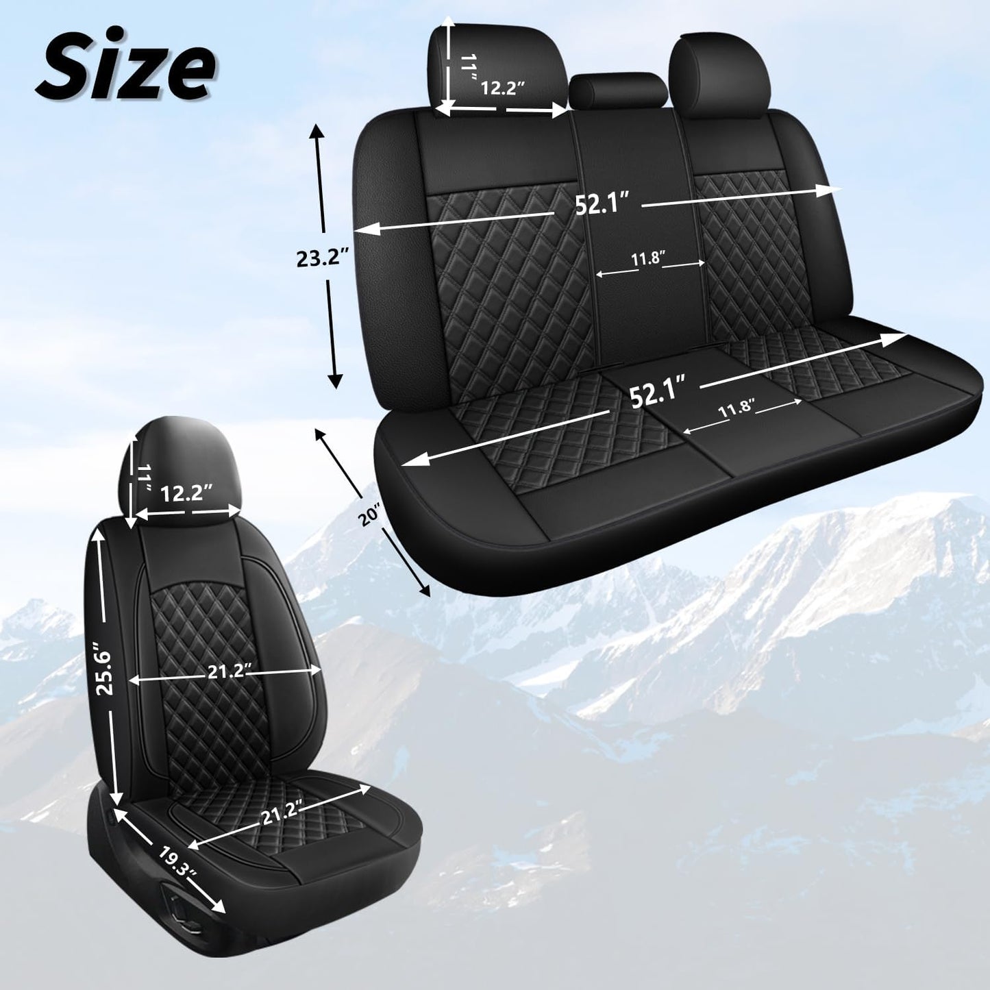 Car Seat Covers Full Set,Breathable and Waterproof Napa Leather Car Seat Cover,Interior Universal Fit for Cars,Sedans,SUVs,Vans,Trucks(Full Seat,Black,N3)
