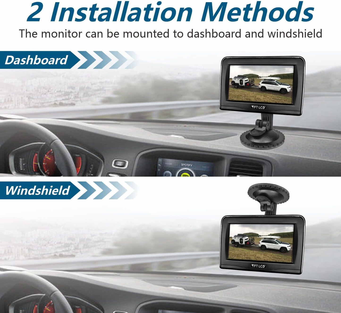 Magnetic Wireless Backup Camera with 4.3'' Monitor, Rechargeable Battery Powered Backup Camera System for Car, Trucks, RV, Trailer, Camper, IP68 Waterproof, Super Night Vision(MS-343)