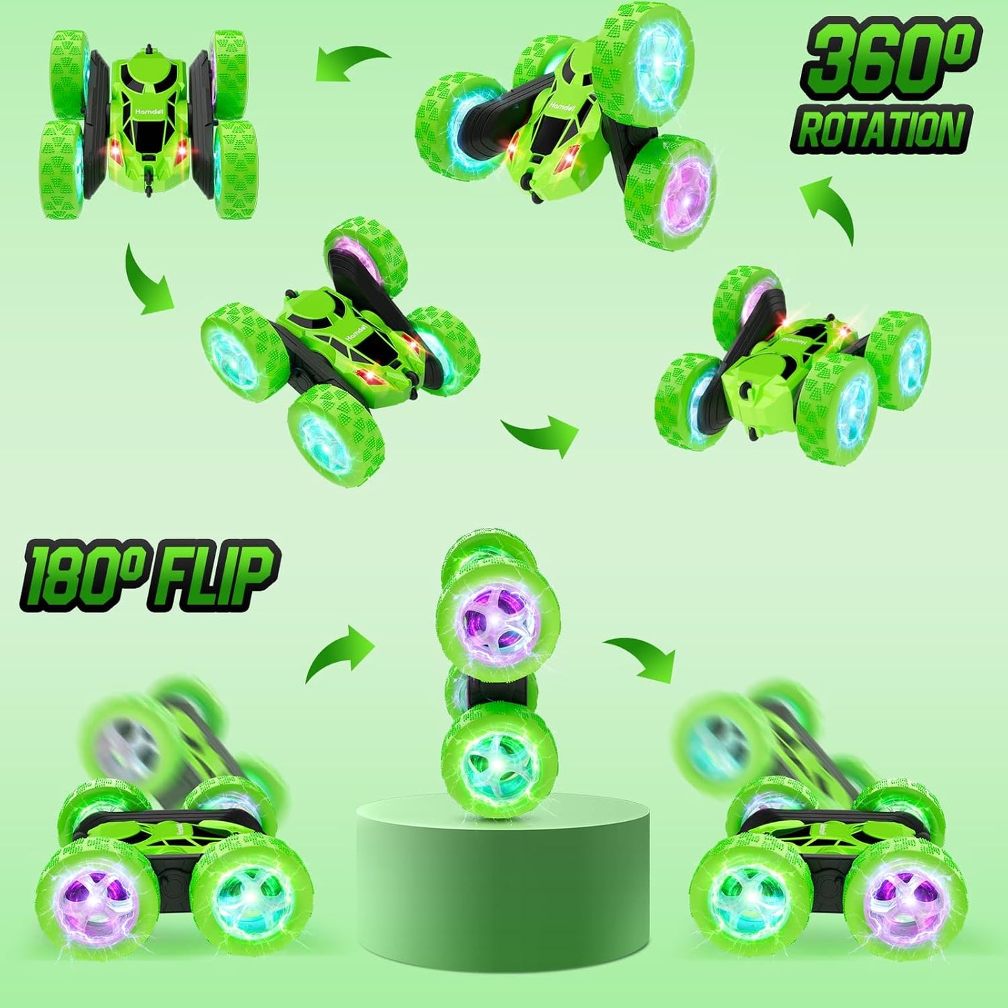 Remote Control Car, 360° Rolling Rotating 2.4GHz 4WD RC Cars for Kids, Boy Toys Age 6 7 8 9 10 Years Old, RC Crawlers for Boys Girls Birthday-Green