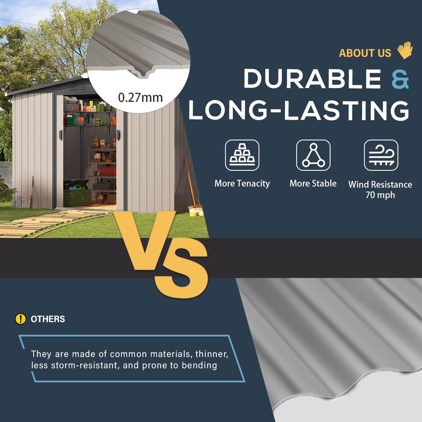 U-MAX 8 x 6 Ft Outdoor Shed, 6x8 Outdoor Storage Metal Cabinet Sheds & Outdoor Storage Clearance (Sliding Door), Garden Metal Shed for Yard in Grey