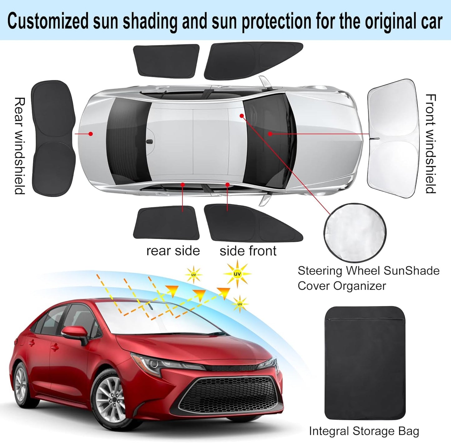 TINGLU Window Shades for Toyota Corolla 2020-2024 2025 (Not for Corolla Cross) Accessories Side Full Windows Cover Camping Rear Triangular Windshield Sun Shade Sun UV Rays Privacy Protection 6PCS