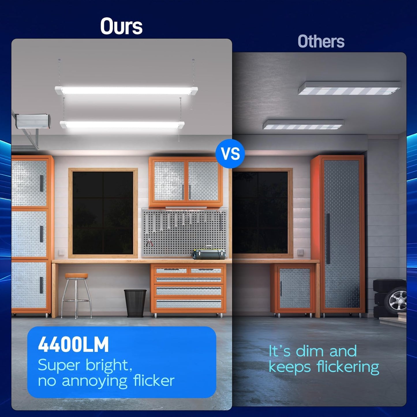 hykolity 5000K LED Shop Light Linkable, 4FT Daylight 42W LED Ceiling Lights for Garages, Workshops, Basements, Hanging or FlushMount, Included Power Cord and Pull Chain, 4400lm, ETL- 1 Pack