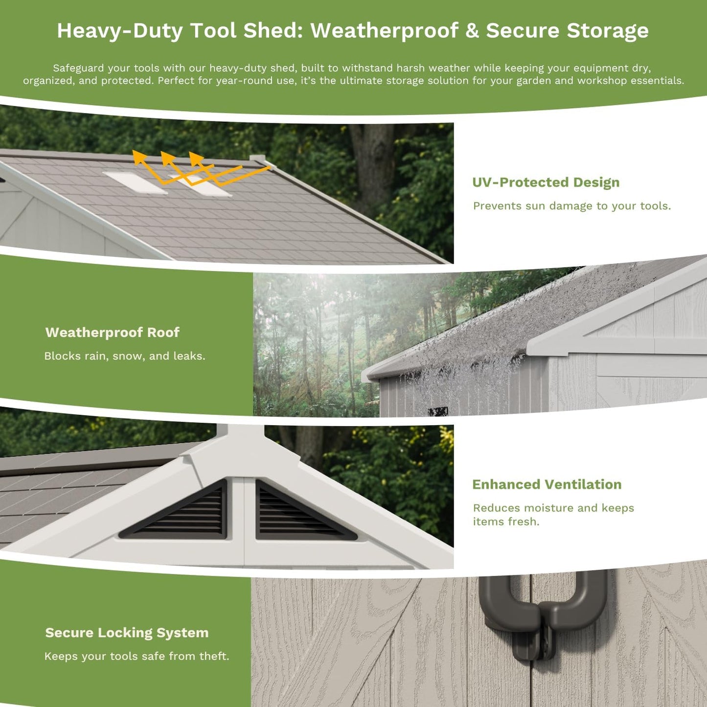 Patiowell 10x10 FT Outdoor Storage Shed, Plastic Shed with Floor and Skylight, Four-Window Resin Storage Shed with Lockable Door for Garden, Patio, Backyard, Beige