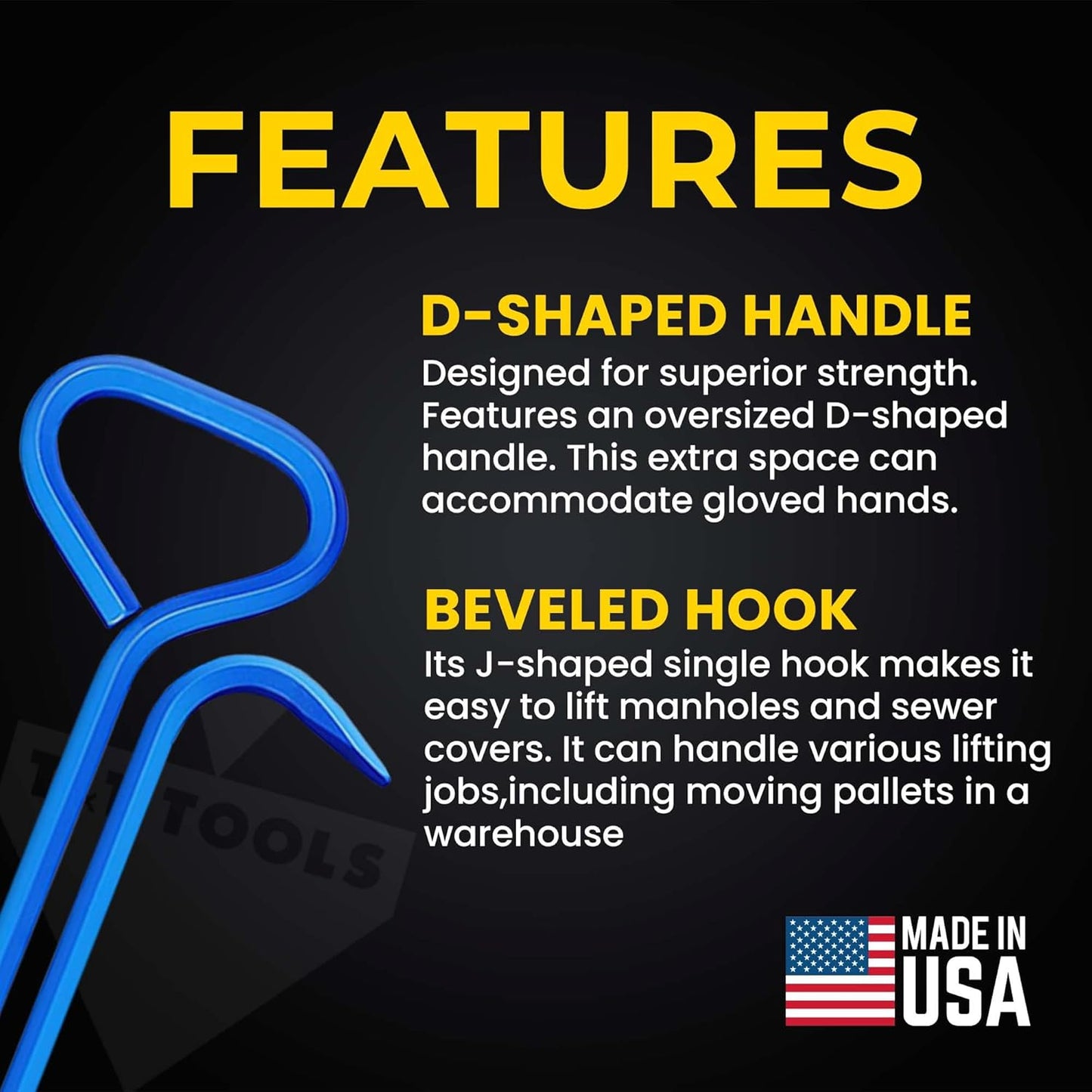 T&T Tools 36-Inch Manhole Hook Tool - Heavy Duty Single Hook for Lifting Manhole Covers, Storm Drains, Septic Tank Risers - Rigid Hex Alloy Steel Tool for Lifting, Pulling, and Removing Covers-4 Pack