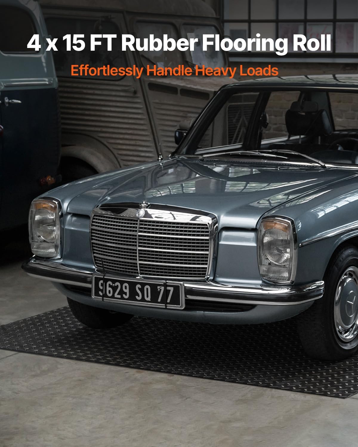 VEVOR Diamond-Plate Flooring Roll, SBR Rubber Mat, Easy to Clean, Gym & Garage Industry, Black