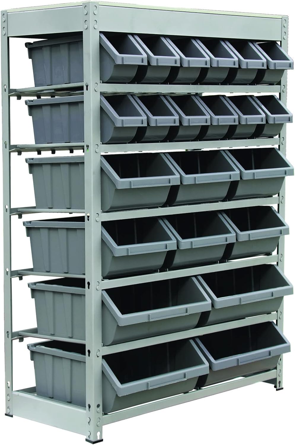 King's Rack Bin Rack Storage System Heavy Duty Steel Rack Organizer Shelving Unit w/ 22 Plastic Bins in 6 tiers
