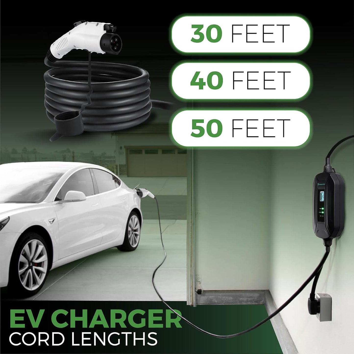 PRIMECOM Level 2 EV Charger 220/240V, 16A, 30ft & 50ft, Portable EVSE Electric Vehicle Charging Cable Compatible with Bolt Volt Leaf BMW i3 Fiat 500e Clarity NIRO Prius (30 Feet, 6-20P)