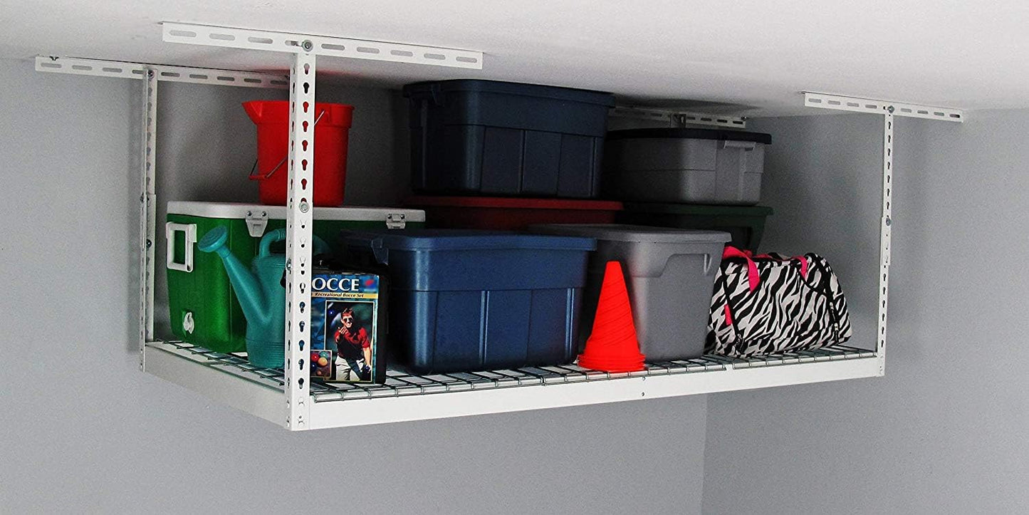MonsterRax Overhead Storage Rack - Heavy Duty Shelving, 400 lb Capacity, Adjustable Rack, Ceiling Mount Shelves 3x6' White (18-33'')