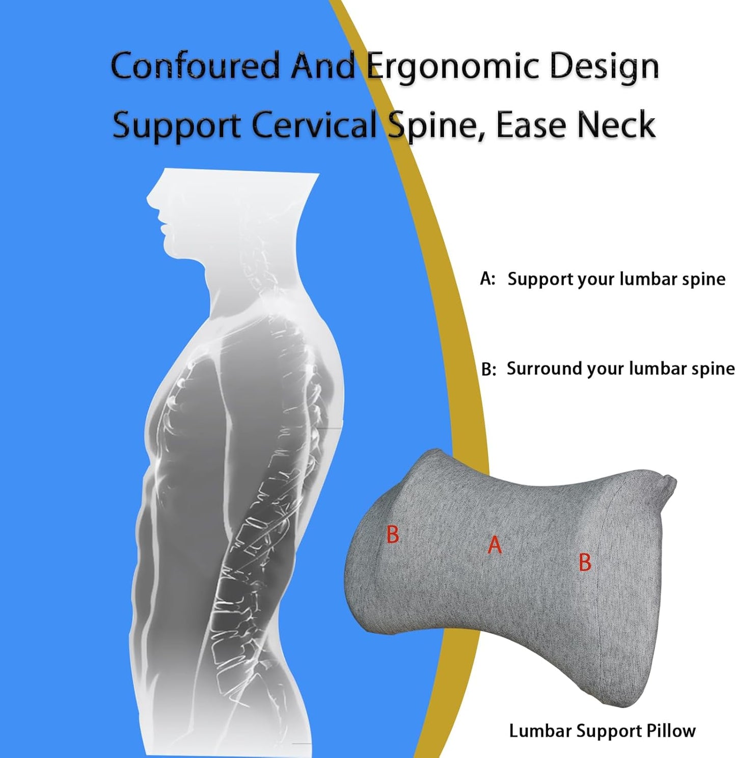 Lumbar Support Pillow for Car,Car Neck Pillow Kit for Car with Adjustable Strap,Car Headrest Pillow Ergonomic Design for Comfort