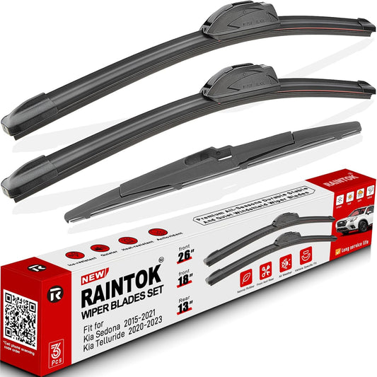 Windshield Wiper Blades Replacement for 2015-2021 Kia Sedona / 2020-2023 Kia Telluride Original Factory Quality Front Rear Wipers Blade Set for My Car - 26" 18" 13" (Pack of 3)