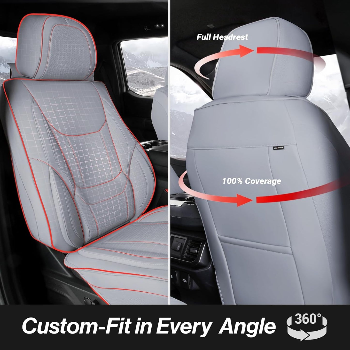 Coverland Custom Car Seat Covers Compatible with Avalanche, Ram 1500, Ram 2500 - Premium Leather Non-Slip Memory Foam Waterproof Interior Protector Front Seat-Gray [See Size Chart-Size A43]