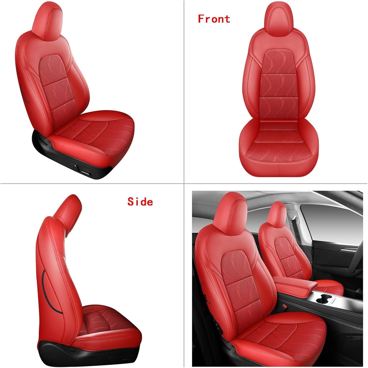 Tesla Model Y Seat Cover Full Set, Faux Leather Tesla Car Seat Cover, Perfect Suitable for Tesla Model Y 2020 2021 2022 2023 2024 2025 (Red)
