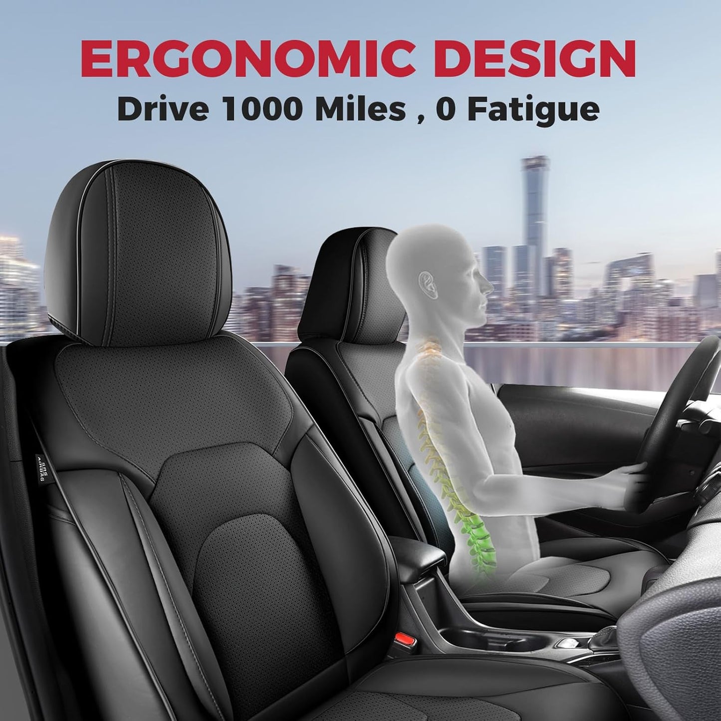 FREESOO Car Seat Covers Front Seats 2PCs,Waterproof Automotive Seat Covers, Leather Cars Interior Covers, Seats Protection Universal fit Babies & Adult (Black)