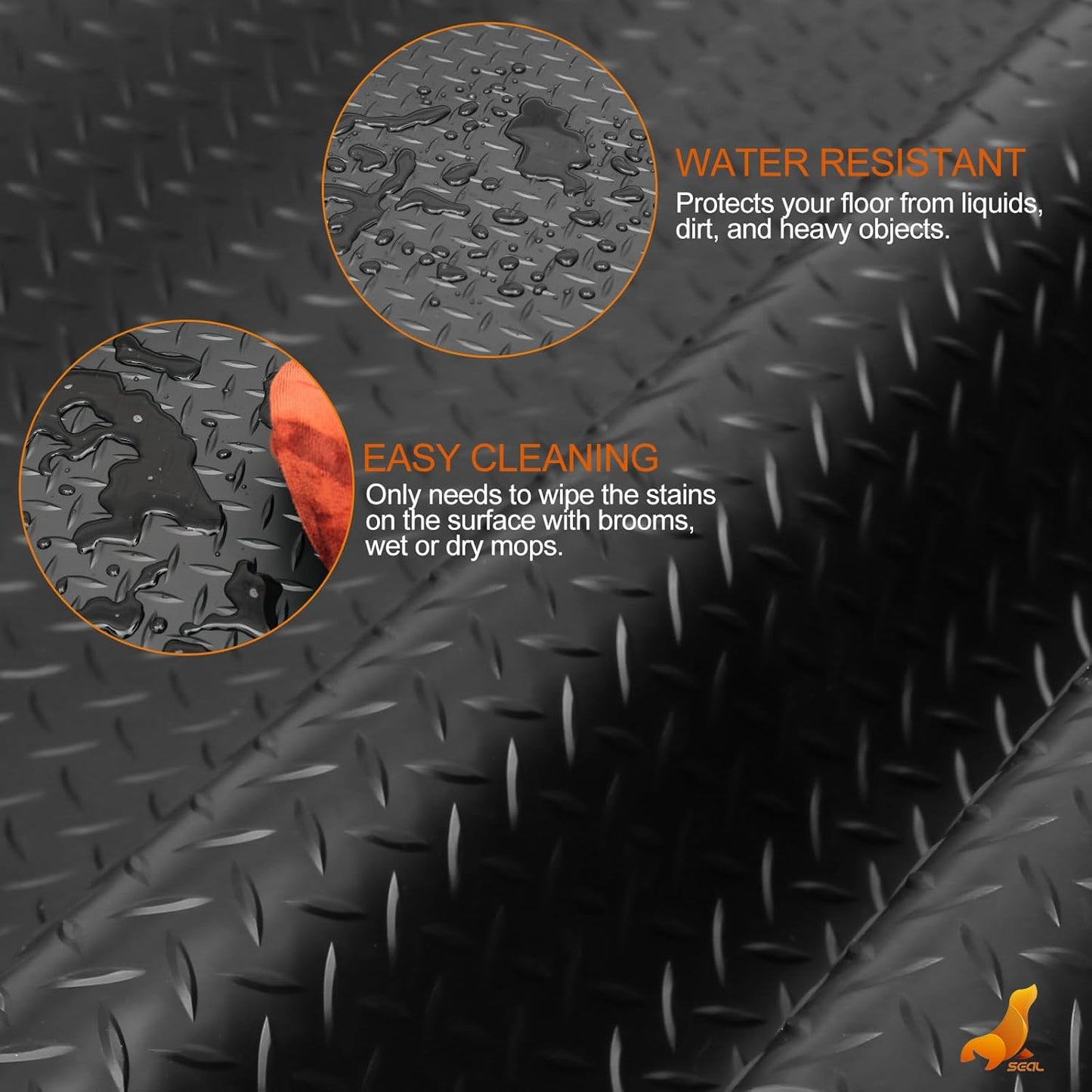 SEAL 5 x 8 Ft Premium Garage Floor Mat, Solid 2.8mm Thickened Black Commercial Grade Heavy Duty Parking Mat for Garage Floor, Golf Cart, Water/Stain Resistant Floor Runner (Embossed Diamond Plate)