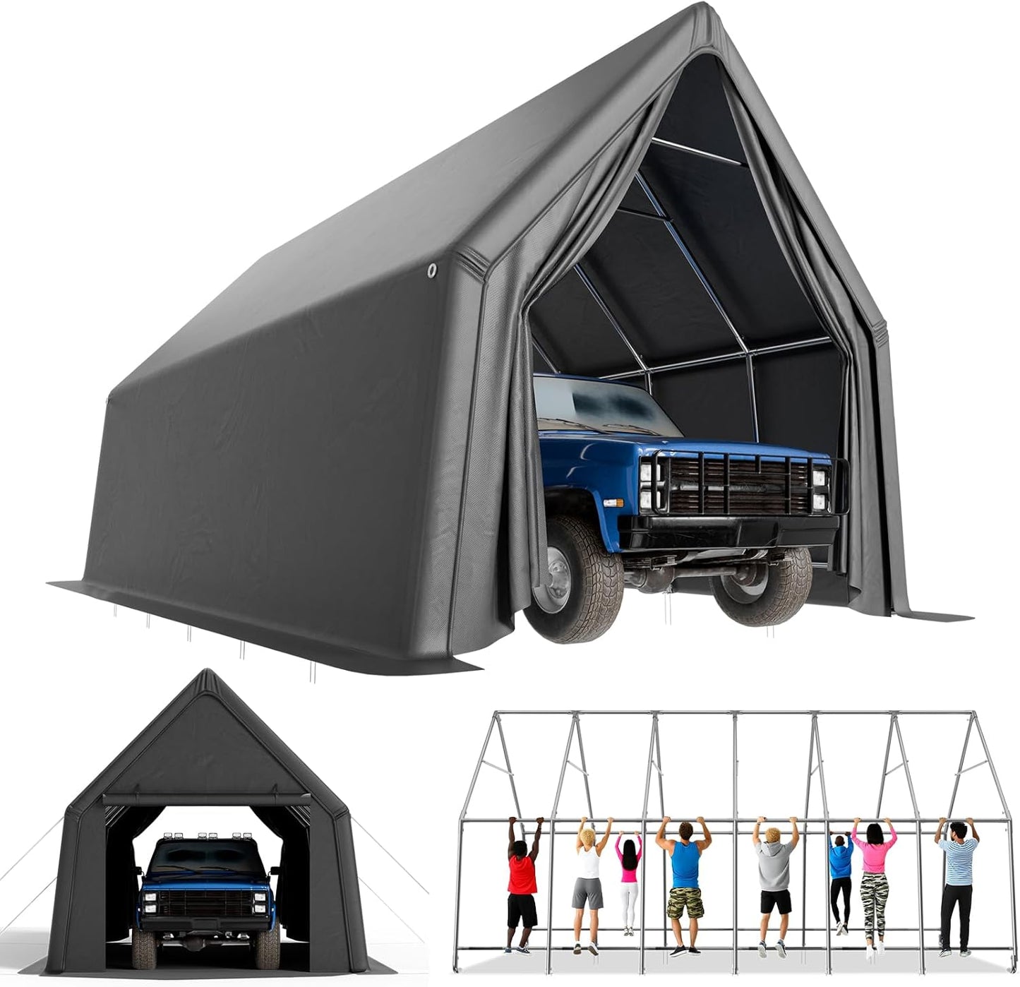 Portable Garage, 13 x 24 FT Heavy Duty RV Carport Canopy, Reinforced Steel A-Frame Truck Ports, Weatherproof All-Cover Outdoor Metal Garage Car Shelter, Superior Resistance to Tearing and Weathering