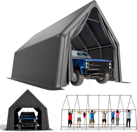 Portable Garage, 13 x 24 FT Heavy Duty RV Carport Canopy, Reinforced Steel A-Frame Truck Ports, Weatherproof All-Cover Outdoor Metal Garage Car Shelter, Superior Resistance to Tearing and Weathering