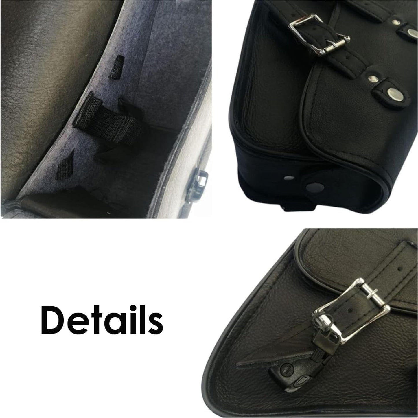 GARGOYLE BELLS Premium Naked Leather Swing Arm Bag For Motorcycle Left Side Solo Bags Saddle Bags For Softails Choppers (Style-2, Black)