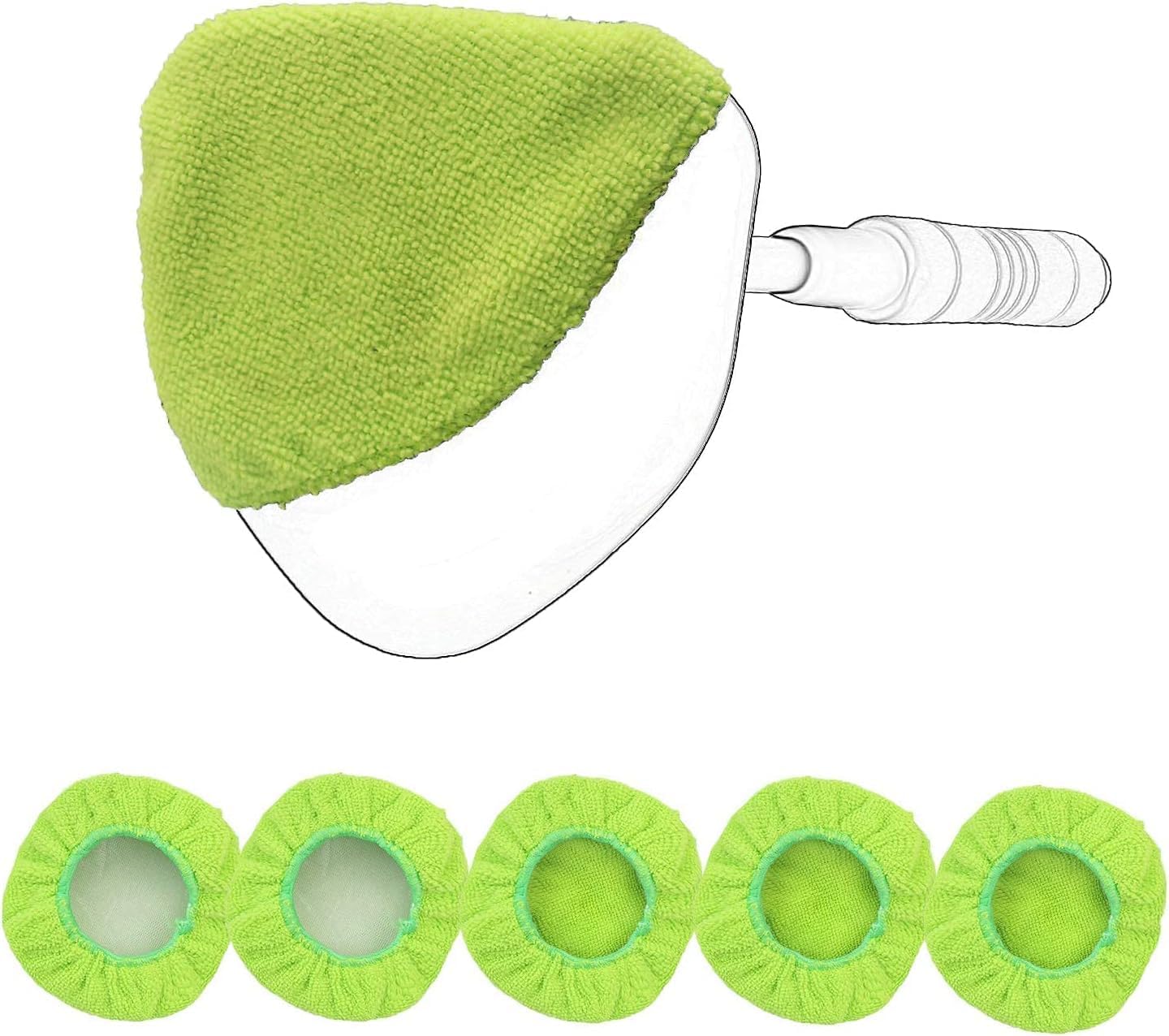 XINDELL 5 Pack Microfiber Pads – Replacement Heads Cover for Xindell Windshield Cleaner Tools. Washable & Reusable Triangle Pads (Green). Fits Window Reach Tool - Handle Not Included