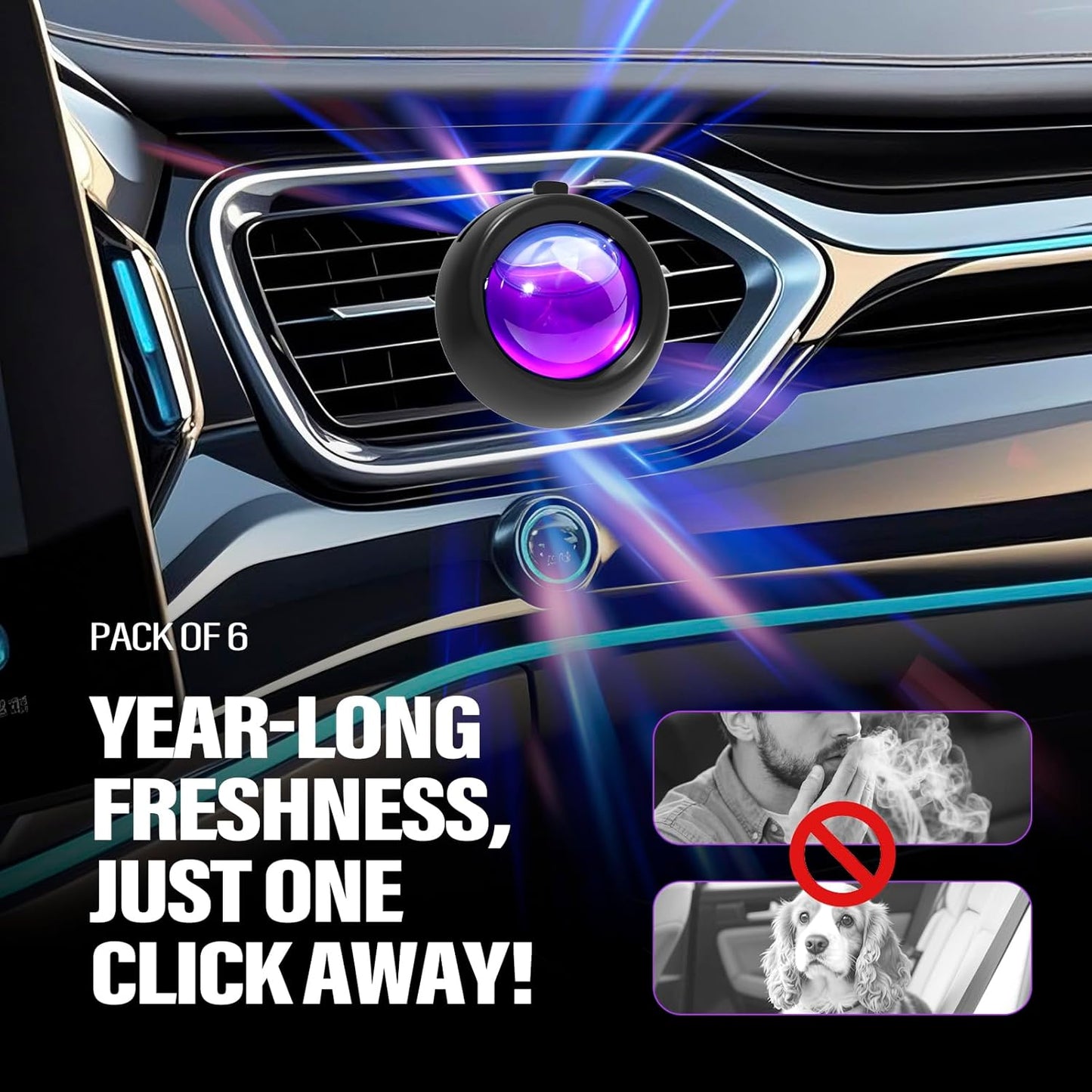 Car Air Freshener Vent Clips, Lavender Scent, 6 Pack, Long Lasting Scent Up to 180 Days, Car Fresheners for Women, Car Vent Clip for Men