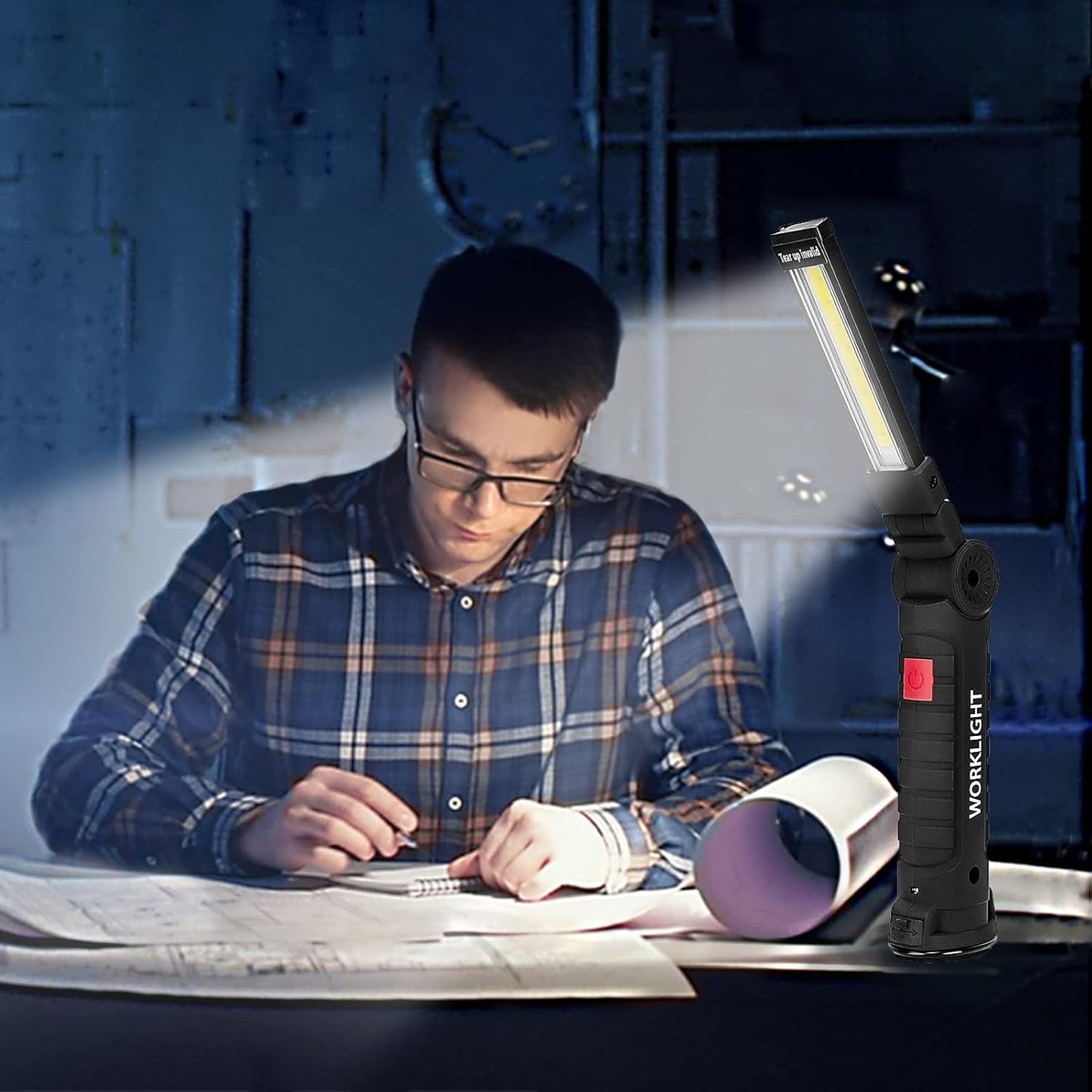 Tool Gifts for Men Dad Him, Rechargeable Work Lights, LED Work Light with Magnetic Base & Hanging Hook, 360°Rotate Rechargeable Flashlights for Mechanics Car Repair Home, Camping (2 Pack)