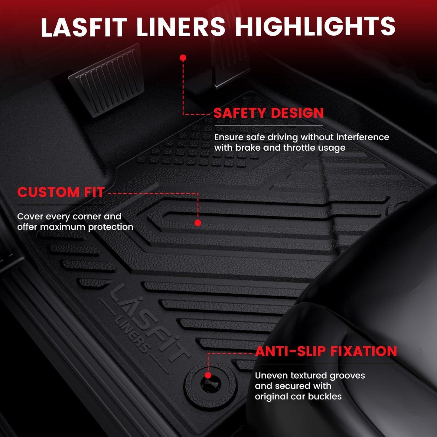 LASFIT Floor Mats Fit for Lincoln MKC 2019 2018 2017 2016 2015 TPE All Weather Floor Liners Custom Fit Car Mats 2015-2019 Accessories, 1st and 2nd Rows Floor Mats - Black