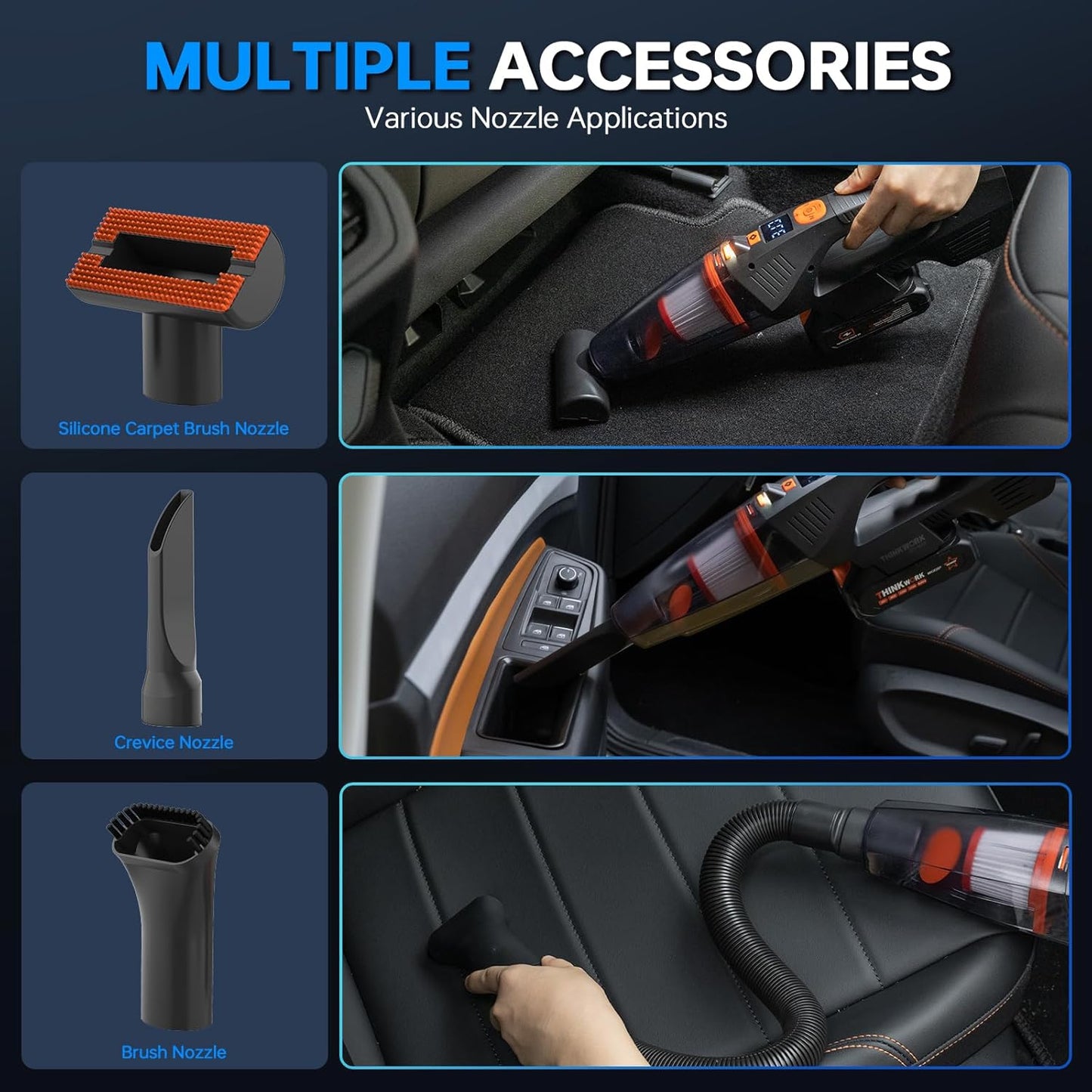 THINKWORK 20V Car Vacuum & Air Compressor, Dual Function High Power Handheld Cordless Vacuum with 18000pa Suction Power for Car Cleaning, Household Dust Removal, Inflation