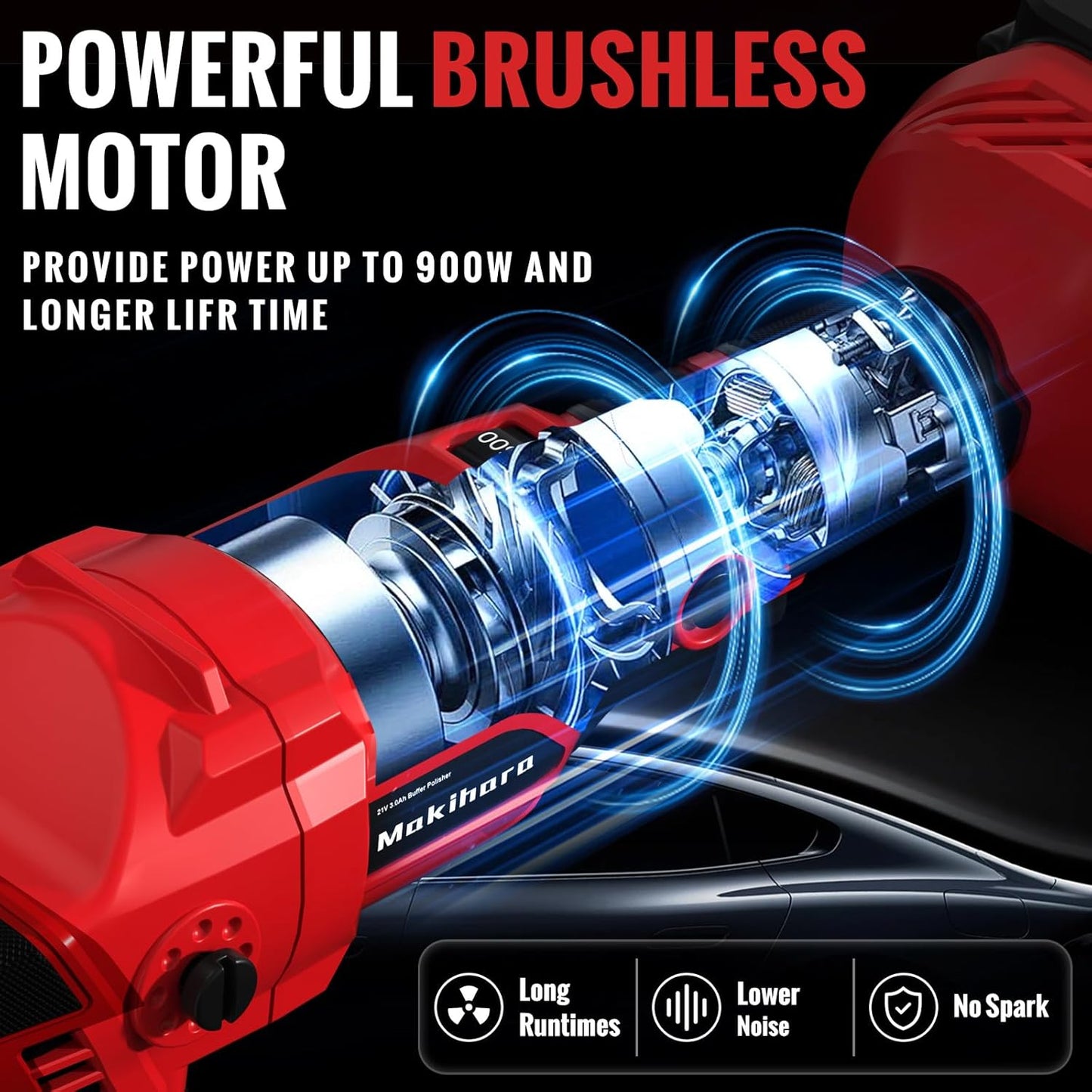 Cordless Buffer Polisher, 5 Inch Random Orbital Car Buffers Waxer and Polishers Kit, 6 Variable Speed 1000-5200 RPM, 21V 3.0Ah Batteries ,for Car Detailing, Waxing, Boat Sanding, Scratch Removing